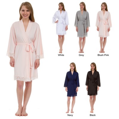 Women's Lace Trim Jersey Knee-Length Robe