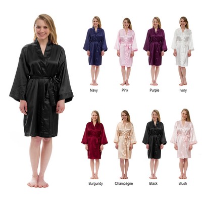 Women's Solid Silky Robe Knee-Length Satin Kimono Robe