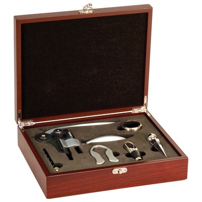 8.75" x 10.75" - Wood Wine Kit with Wine Tools - Rosewood