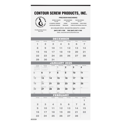 Three Month At A Glance Wall Calendar w/1 Color Imprint (12¼"x25")