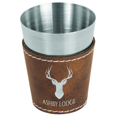 Brown/Silver 2 Oz. Leatherette Shot Glass