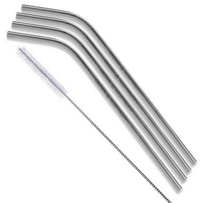 Bent Silver Stainless Steel Straw, qty 4