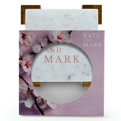 4 Piece White Marble Coaster Set w/Custom Box