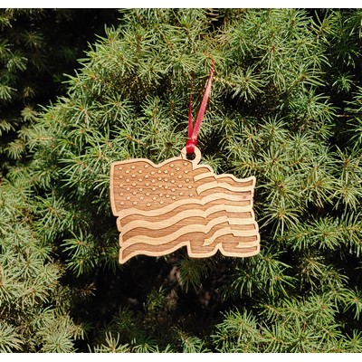 3.5" - Customizable Waving Flag Hardwood Ornaments