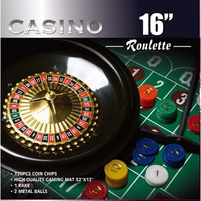 16" Roulette wheel set with 120 chips, Rake & Felt Layout