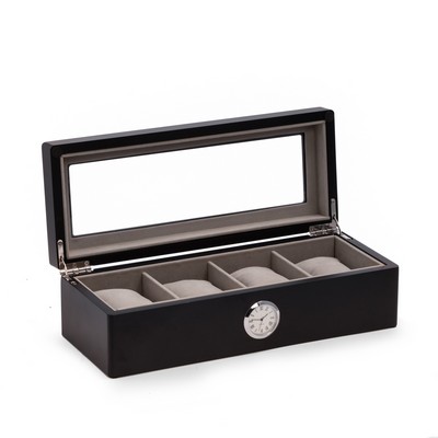 Black wood four watch box with quartz movement clock