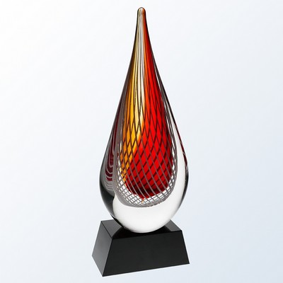 Red Swirl Art Glass Series on Black Crystal Base, 13"H