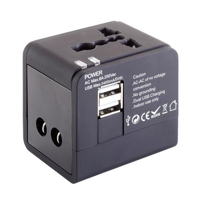 Smooth Trip Travel Gear by Talus® International Adapter Cube with Dual USB Chargers