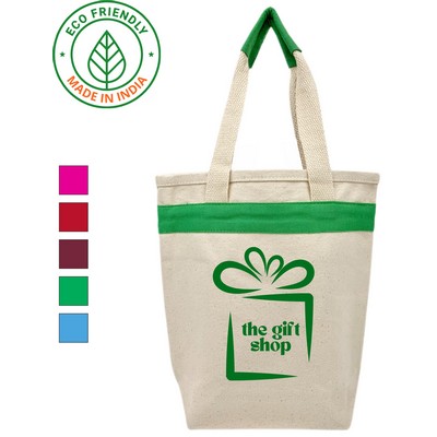 14 oz Cotton Canvas Gift Tote Bag Green Trim - Eco Friendly Wine Bag 11 x 10 x 3.5