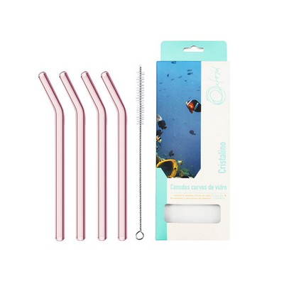 4PCS Colorful Glass Straw Set W/Custom Box