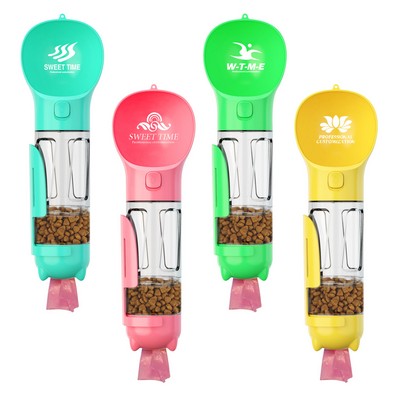 Portable Pet Water Bottle With Food Container And Poop Bag