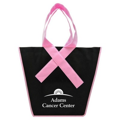 Inverted Trapezoidal Ribbon Shopping Tote Bag Breast Cancer Awareness - 10" X 13.6" X 4"