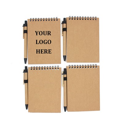 A6 Kraft Cover Spiral Notebook With Pen