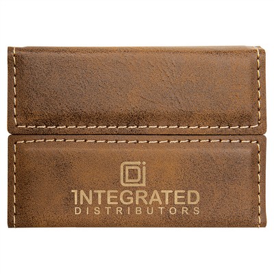 Hard Business Card Holder, Rustic/Gold Leatherette, Laser Engravable