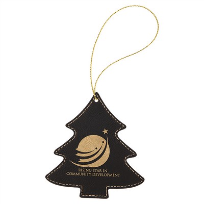 Black-Gold Laserable Leatherette Tree Ornament, 4"x4"