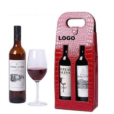 Crocodile Pattern Double Bottle Leather Wine Bag