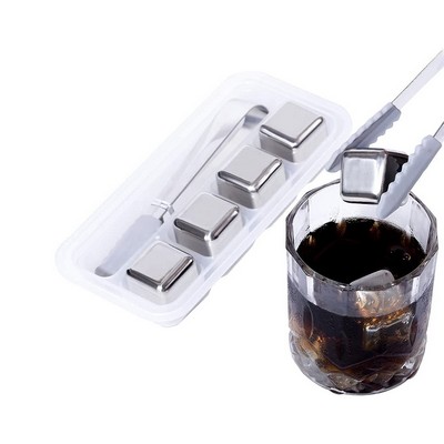 4 PCS Metal Chilling Stones with Ice Tongs and Tray