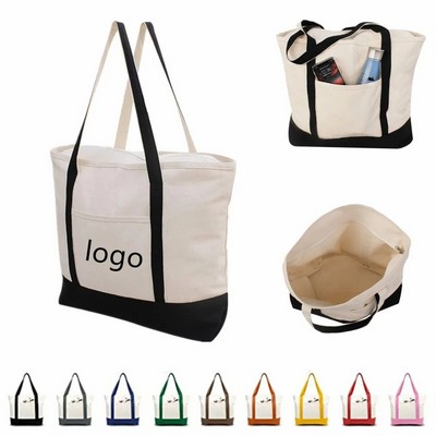 Stylish Canvas Tote Bag with an External Pocket