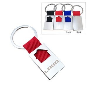 House Shape Metal Keychain W/ Colored Webbing