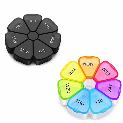 Round Rainbow Color Weekly Pill Organizer Box Case