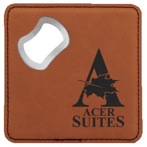 Square Rawhide Leatherette Bottle Opener & Coaster