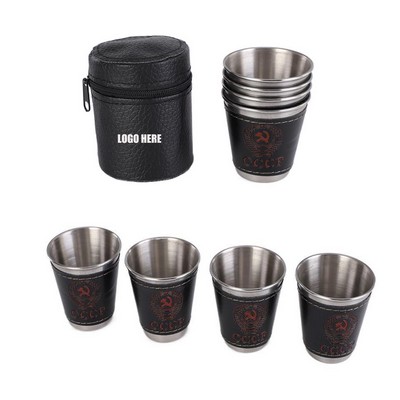 Stainless Steel Mini Portable Cup with PU Leather Cover