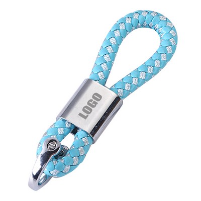 Screw Bolt Buckle Weaved PU Leather Keychain