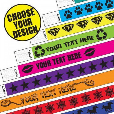 3/4" wide x 10" long - 3/4" Tyvek Wristband Holiday/Occasion Style Printed 1/0