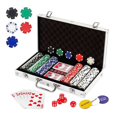 Poker Chips Set with Aluminum Chip Case - 300 6 Stripe Chips