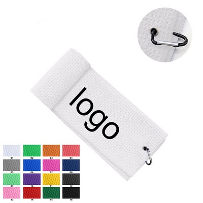 Rectangle Microfiber Waffle Pattern Tri-fold Golf Towel