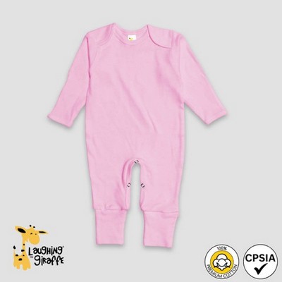 Baby Footed Pajamas with Mitten Cuffs - Pink - Premium 100% Cotton - Laughing Giraffe®