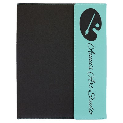 9 1/2"x12" Teal Laserable Leatherette / Black Canvas Portfolio with Notepad