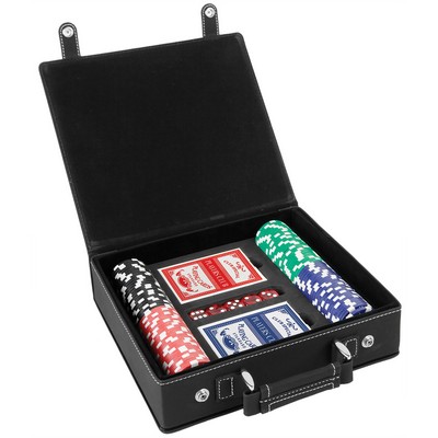 Black/Silver Laserable Leatherette 100 Chip Poker Set