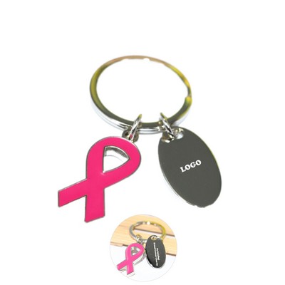 Pink Ribbon Metal Keychain