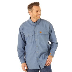 Wrangler® Men's Light Blue Flame Resistant Long Sleeve Work Shirt