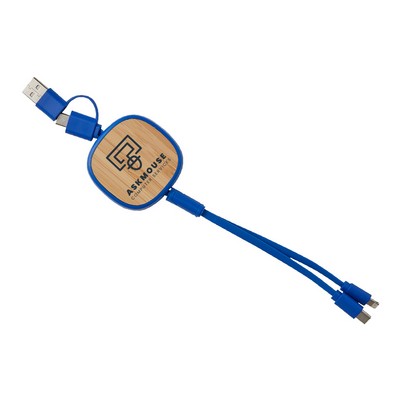 Dual Input 3-IN-1 Bamboo Retractable Cable