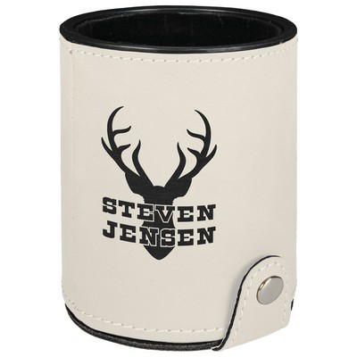 Laserable White Leatherette Dice Cup Set, 3-1/8"x4"