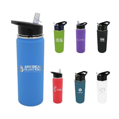 Halcyon® 20 Oz. Large Sports Bottle w/Flip Straw Lid (Laser Engraved)