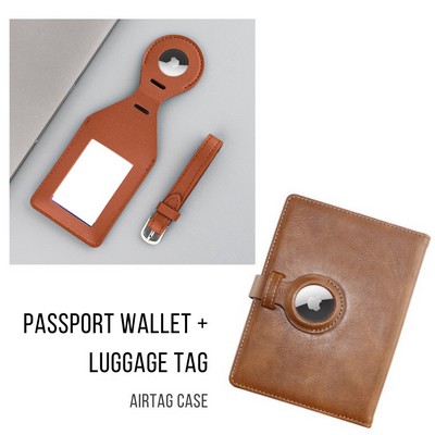 RFID Passport Wallet + Luggage Tag w/ Air tag Holder KIT