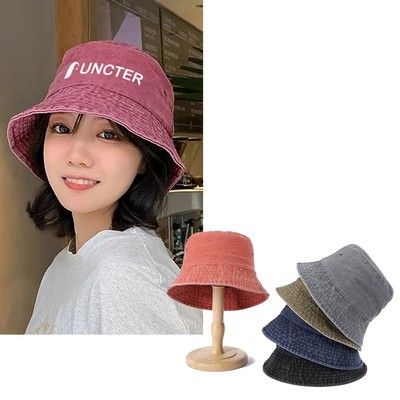 Women Washed Jean Denim Bucket Cap