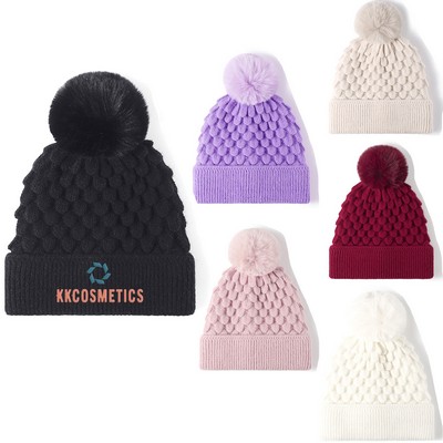 Women Winter Knit Hat Beanies with Ball