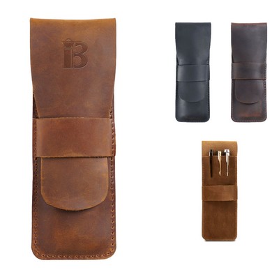 Genuine Leather Cowhide Pen Case Pouch