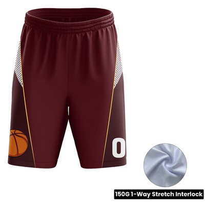 Unisex and Kids' Full Sublimation Basketball Standard Length Shorts - 150G Interlock