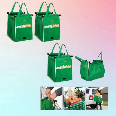 Reusable Grocery Shopping Tote Bag with Foldable Metal Cart Attachment