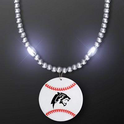 Silver LED Bead Necklace with Baseball Medallion - Domestic Imprint