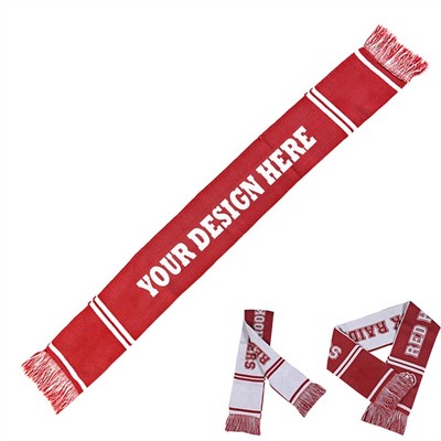 Custom Red Knitted Stadium Sports Scarf With Fringe