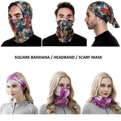 22" Full Color Sublimated Square Bandana/ Headband/ Scarf Mask