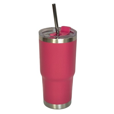 20 Oz. Stainless Double Wall Vacuum Insulated Travel Mug powder coated pink