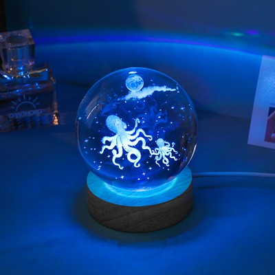 3D Engraved Octopuse Crystal Ball Night Light