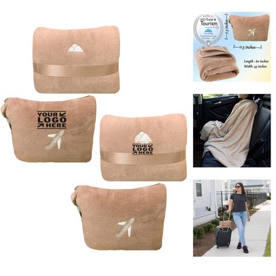 Mini Premium Soft Plush Travel Blanket Pillow